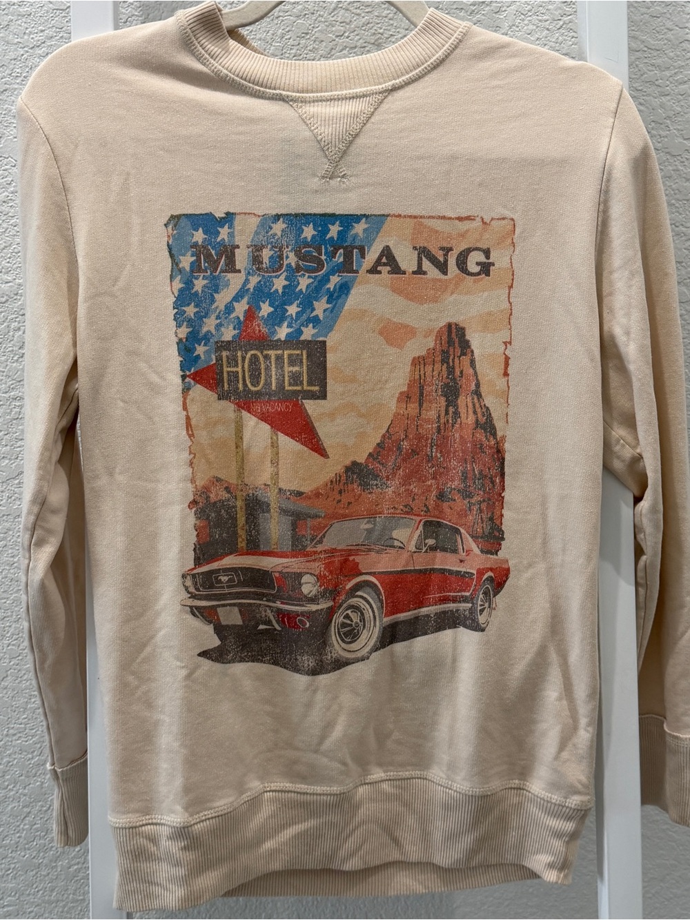Ford Mustang Sweatshirt Cream Retro Car Graphic